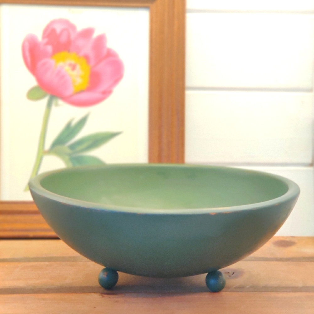 Large Green Wooden Footed Bowl